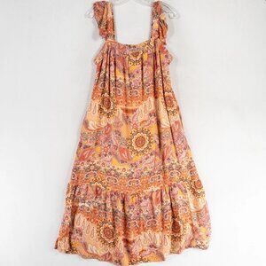 Knox Rose Dress Sz Medium Orange Floral Midi Sundress Boho Maximalist Summer